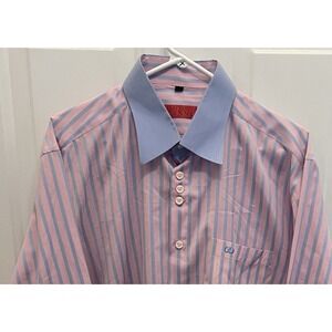 GIANFRANCO GIANNI Blue Pink Striped Long Sleeve Dress Shirt Mens XXL